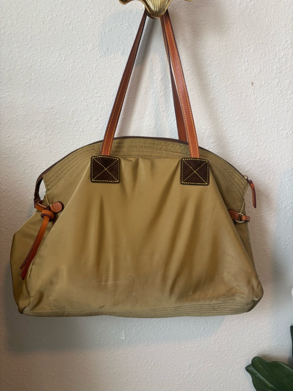 Dooney & Bourke Khaki Tote with Brown Leather Straps - Picture 4 of 4